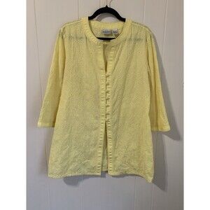 Chicos Size 2 Womens Large Eyelet Embroidered Tunic Top Yellow Cottage Feminine